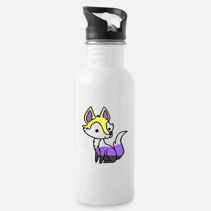 Nonbinärer Fuchs Nonbinary Pride - Trinkflasche mit integriertem Trinkhalm - Weiß