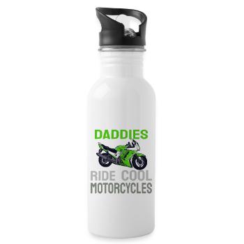 Nur Coole Väter fahren Coole Motorräder - Trinkflasche mit integriertem Trinkhalm - Weiß - Rechts