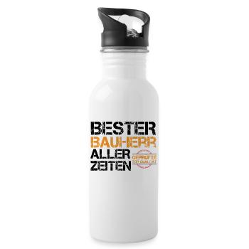 Bauherr Hausbau Geschenk Spruch - Trinkflasche mit integriertem Trinkhalm - Weiß - Rechts