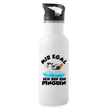 Mir Egal Ich Bin Ein Pinguin Geschenk - Trinkflasche mit integriertem Trinkhalm - Weiß - Rechts