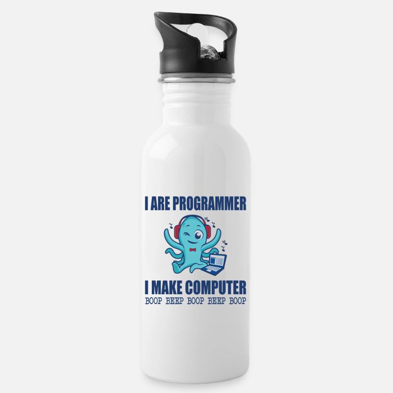 I are programmer i make computer boop beep boop - Trinkflasche mit integriertem Trinkhalm - Weiß