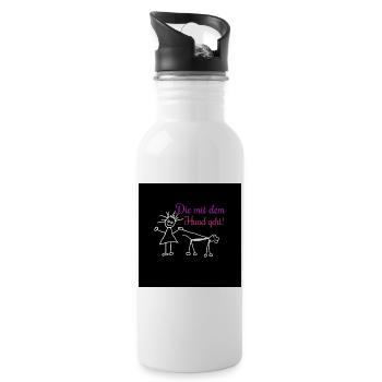 Die mit dem Hund geht ! - Trinkflasche mit integriertem Trinkhalm - Weiß - Rechts