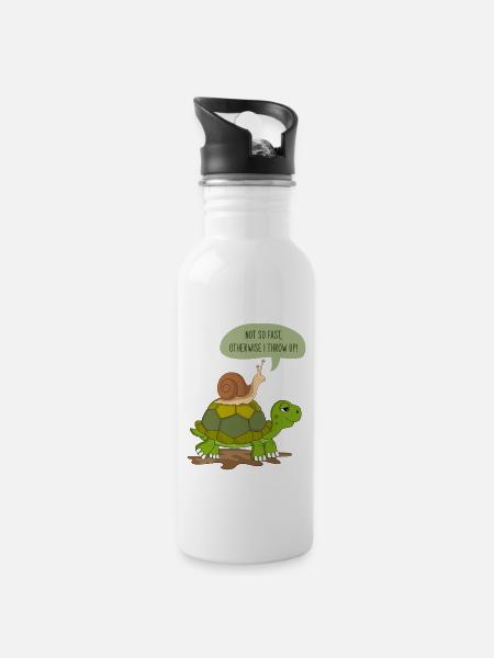 Schnecke & Schildkröte als Geschenk super Spruch - Trinkflasche mit integriertem Trinkhalm - Weiß