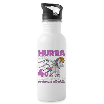 40. Geburtstag 40 Jahre Einhorn mit Rollator Stock - Trinkflasche mit integriertem Trinkhalm - Weiß - Rechts