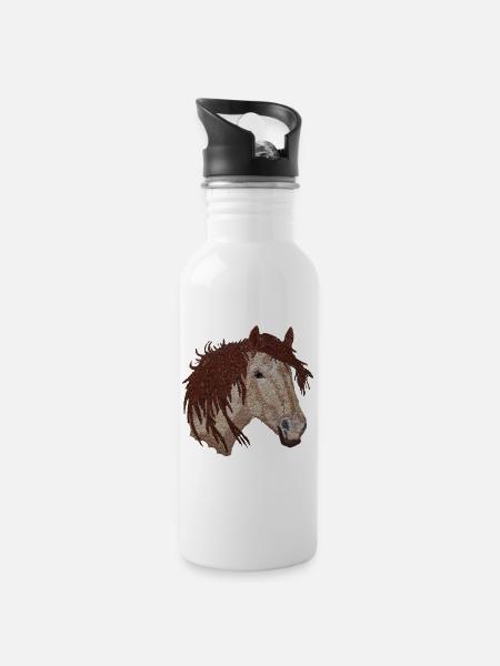Horse, horse head, horses - Water bottle with straw - white