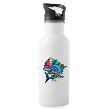 Merry Sharkmas Funny Santa Shark Christmas Lights - Water bottle with straw - white - Right