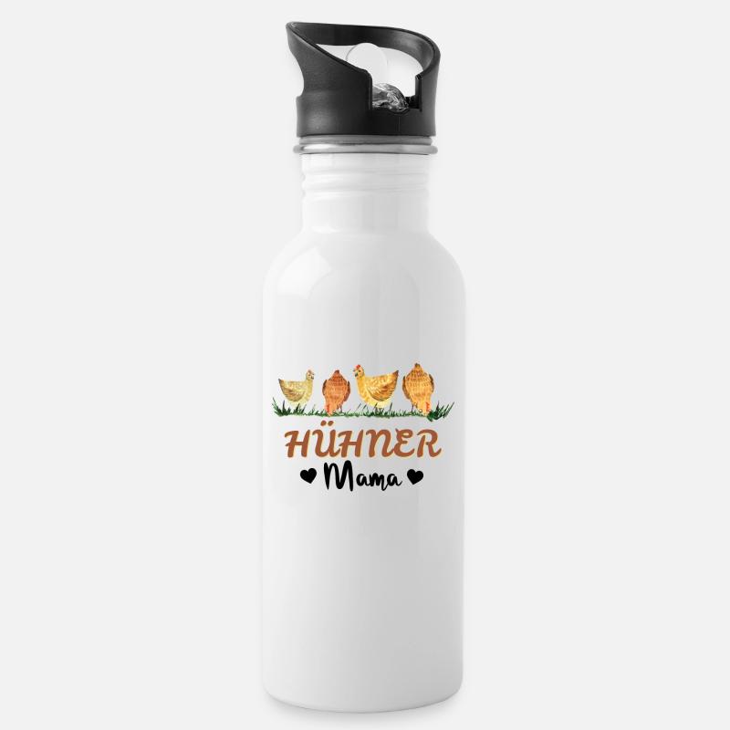 Hühner Mama - Huhn Hühnerbesitzer Spruch - Trinkflasche mit integriertem Trinkhalm - Weiß