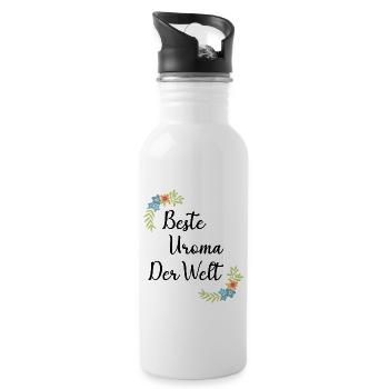 Beste Uroma der ganzen Welt Geschenk floral Uroma - Trinkflasche mit integriertem Trinkhalm - Weiß - Rechts