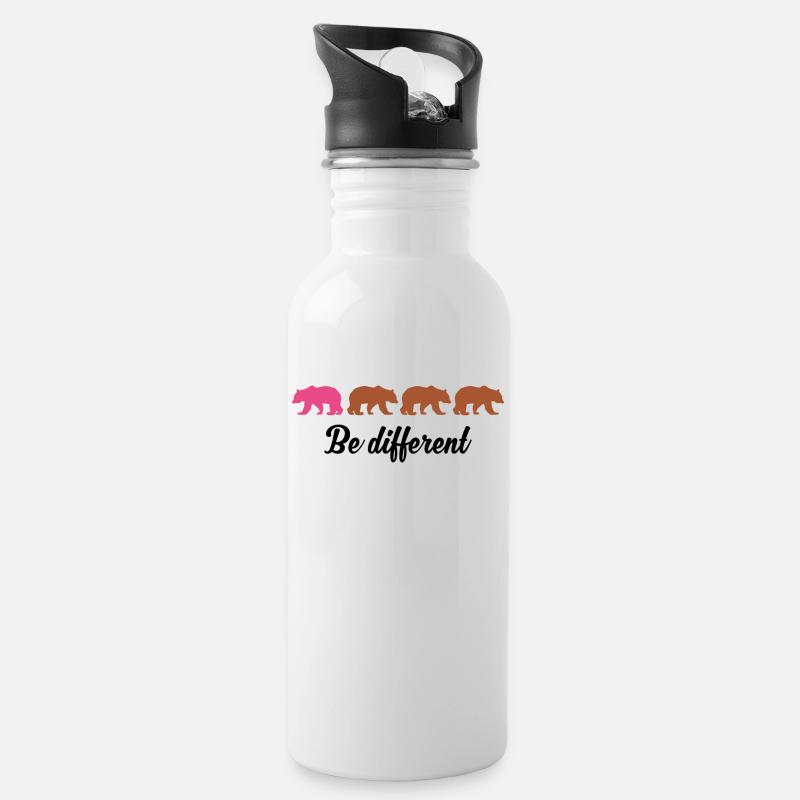 Be Different Funny Bears Be Different Gift - Water bottle with straw - white
