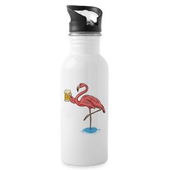 Flamingo boit un cadeau de bière pour les amateurs de bière - Gourde avec paille intégrée - blanc - Droite