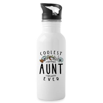 Womens Coolest Aunt Ever - Auntie Gift - Water bottle with straw - white - Right