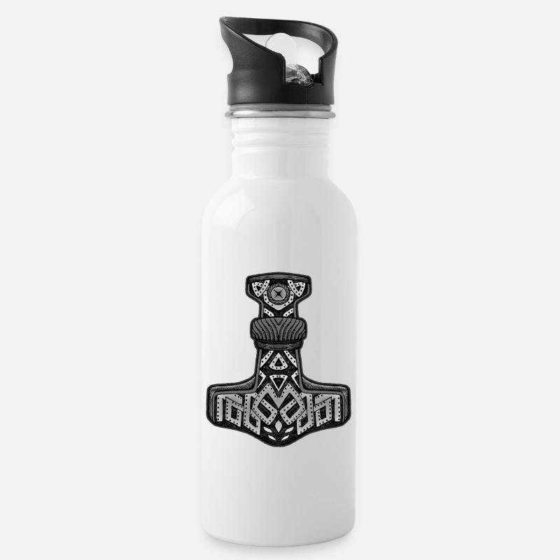 Marteau de Thor Mjölnir Viking Design - Gourde avec paille intégrée - blanc