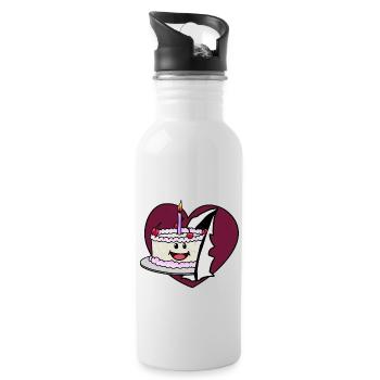 Heart birthday tart congratulation cake pastry - Water bottle with straw - white - Right