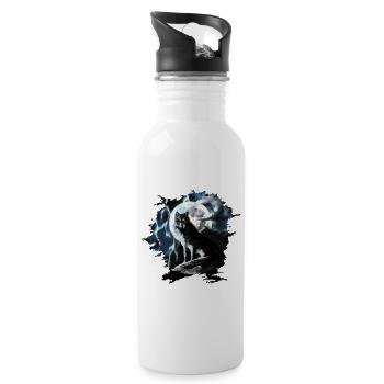 Wolf sits howling in the full moon at night - Water bottle with straw - white - Right