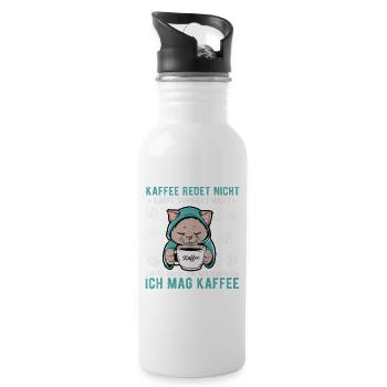 Kaffee redet nicht jammert nicht Katze Büro Spruch - Trinkflasche mit integriertem Trinkhalm - Weiß - Rechts