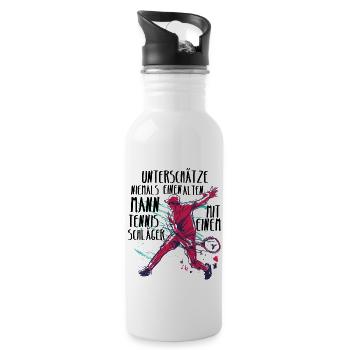 Alten Mann mit Tennisschläger Tennis Tennisspieler - Trinkflasche mit integriertem Trinkhalm - Weiß - Rechts