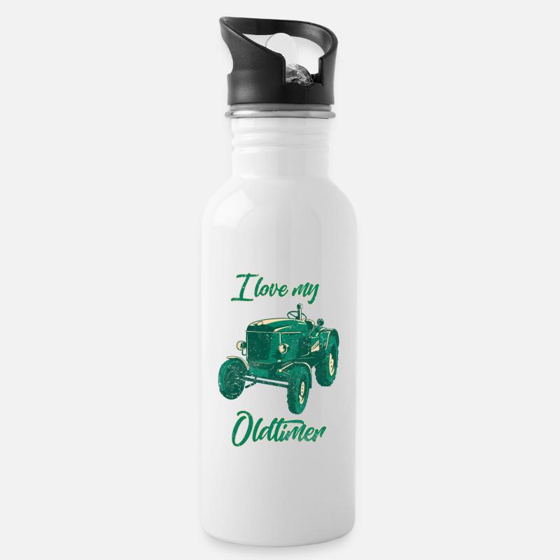 I love my Oldtimer Traktor - Trinkflasche mit integriertem Trinkhalm - Weiß