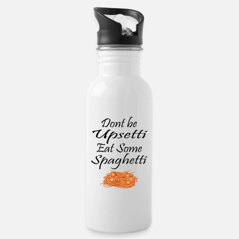 Spaghetti Spruch - Trinkflasche mit integriertem Trinkhalm - Weiß