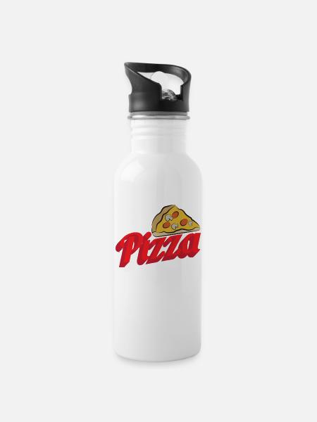 Pizza - Trinkflasche mit integriertem Trinkhalm - Weiß