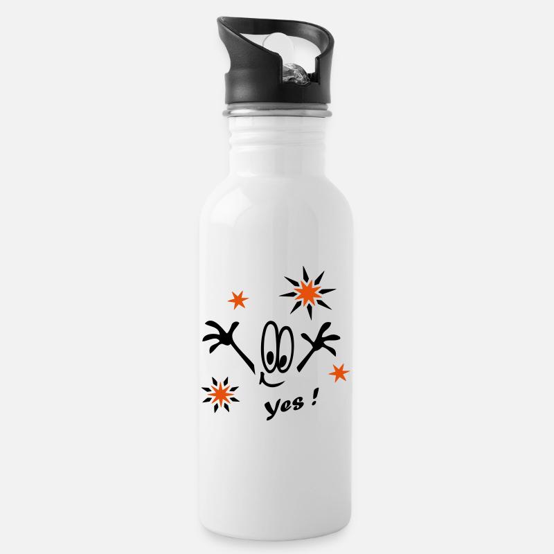 Silvester, Sterne, Yes - Trinkflasche mit integriertem Trinkhalm - Weiß