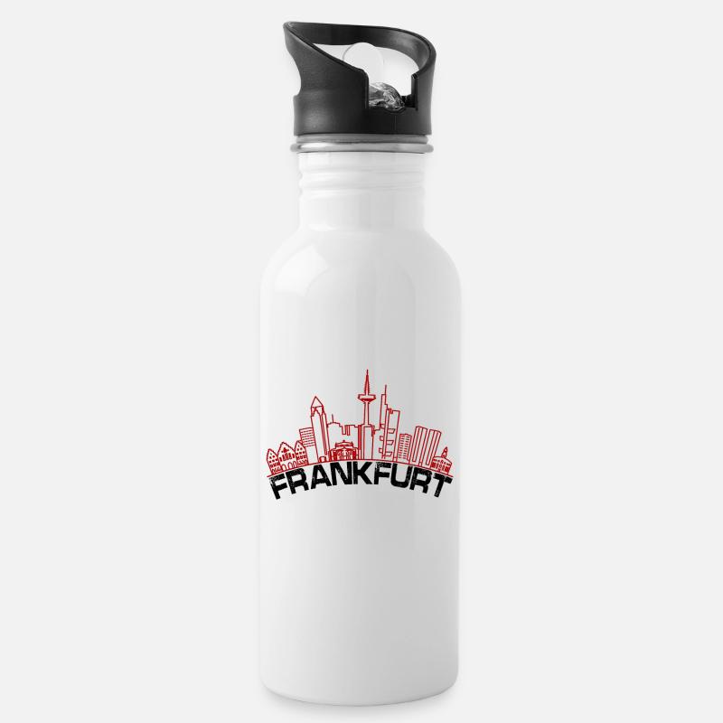 Frankfurt Hochhäuser - Trinkflasche mit integriertem Trinkhalm - Weiß