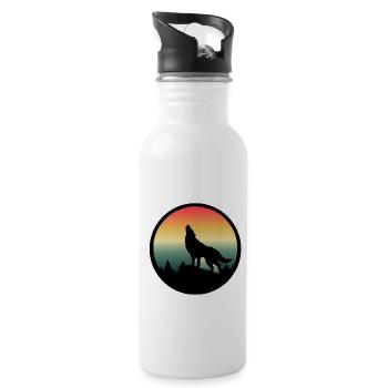 Wolf Vollmond heulen - Trinkflasche mit integriertem Trinkhalm - Weiß - Rechts