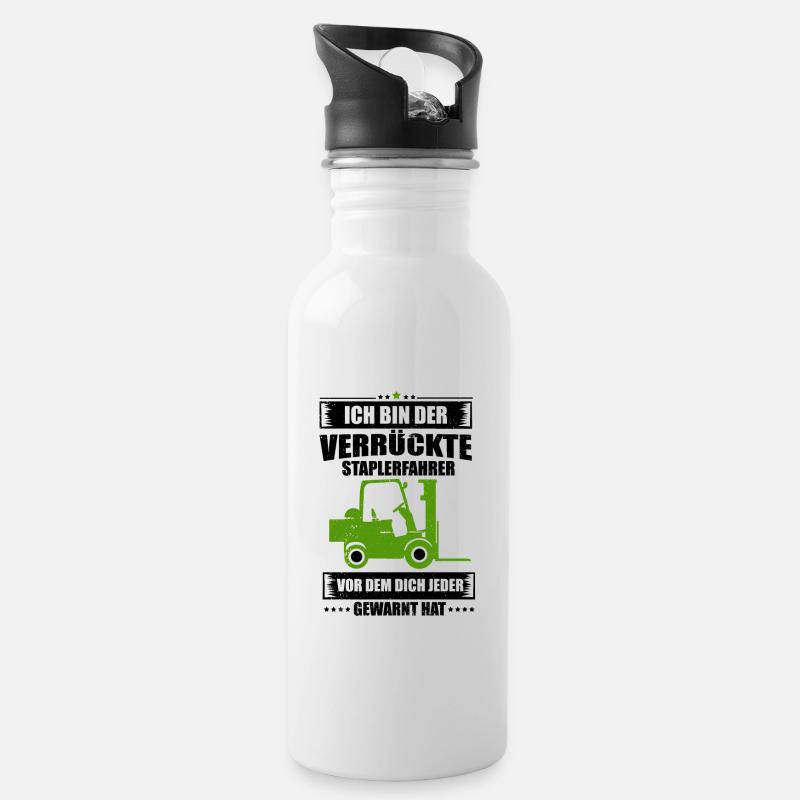 Staplerfahrer - Trinkflasche mit integriertem Trinkhalm - Weiß