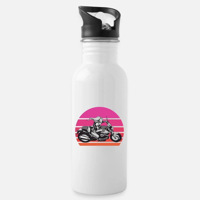 biker girl - Trinkflasche mit integriertem Trinkhalm - Weiß