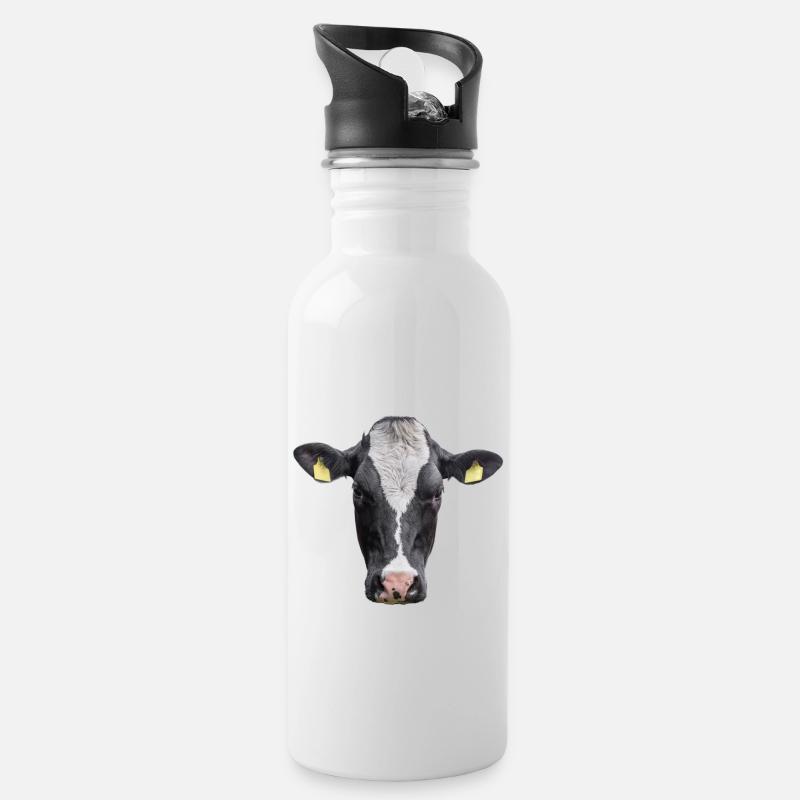 Cow. Kuh. - Trinkflasche mit integriertem Trinkhalm - Weiß