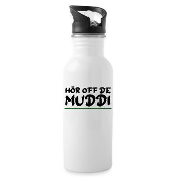 HÖR OFF DE MUDDI Sachsen Spruch - Trinkflasche mit integriertem Trinkhalm - Weiß - Rechts