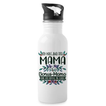 Stiefmutter Bonus-Mama Stiefmama Geschenkidee - Trinkflasche mit integriertem Trinkhalm - Weiß - Rechts