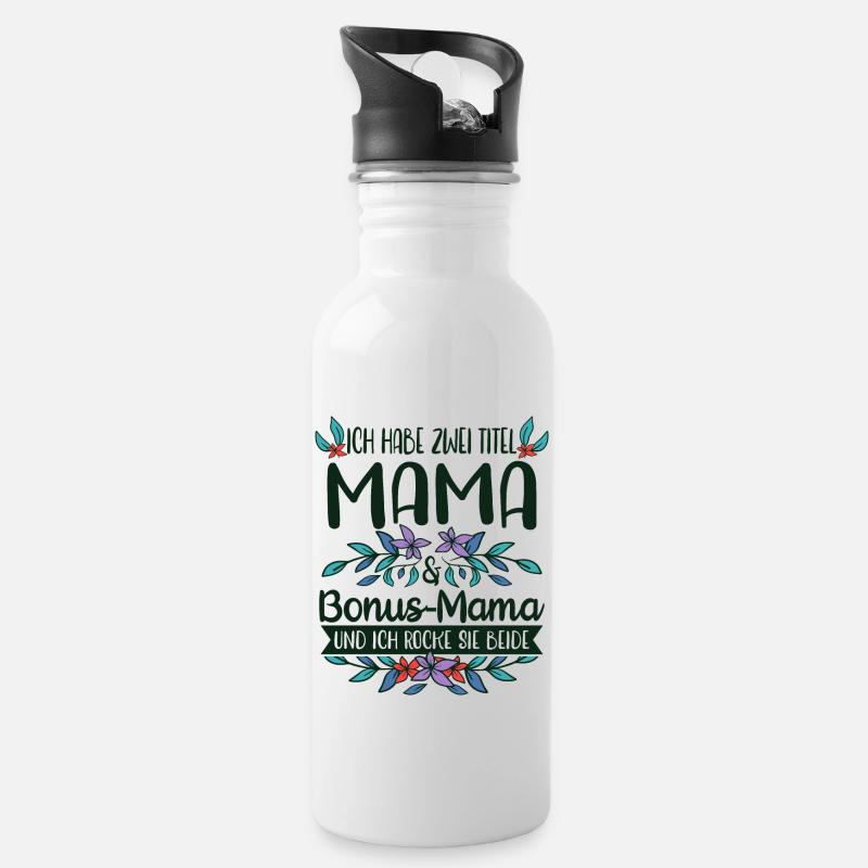 Stiefmutter Bonus-Mama Stiefmama Geschenkidee - Trinkflasche mit integriertem Trinkhalm - Weiß
