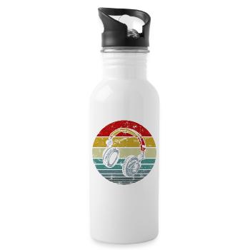 Music Lover Producer DJ Gifts Funny Vintage Retro - Water bottle with straw - white - Right