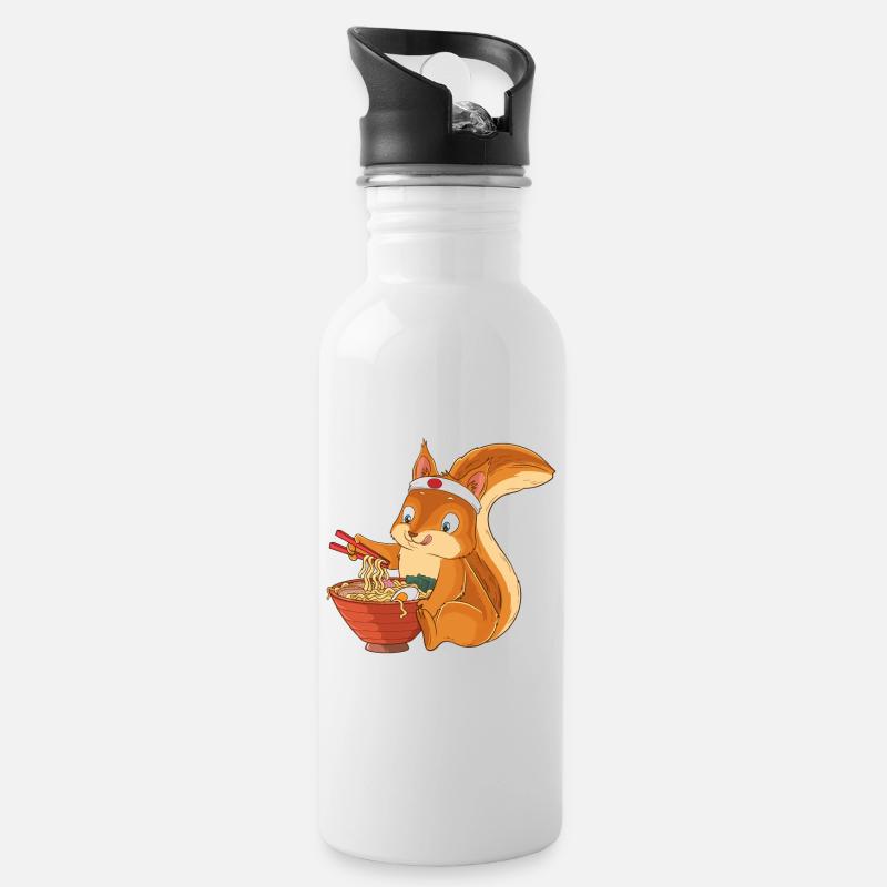 Ramen Eichhörnchen Japan Lustig Nudeln Geschenk - Trinkflasche mit integriertem Trinkhalm - Weiß