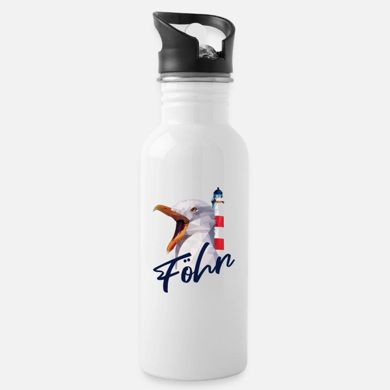 Föhr Insel Urlaub Leuchtturm Möwe Geschenk - Trinkflasche mit integriertem Trinkhalm - Weiß