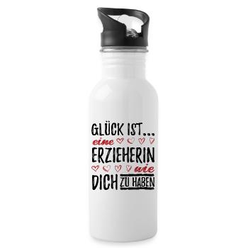 Erzieherin Geschenk - Trinkflasche mit integriertem Trinkhalm - Weiß - Rechts