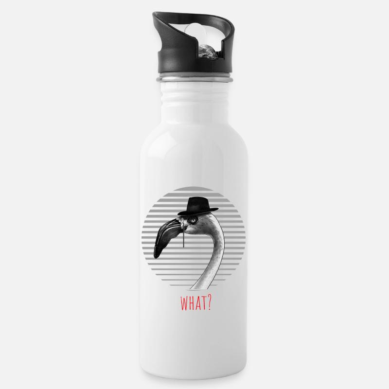 Flamingo WHAT? - Trinkflasche mit integriertem Trinkhalm - Weiß