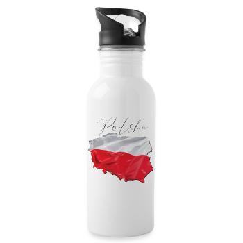 Polen Flagge in der Polen Landkarte PL - Trinkflasche mit integriertem Trinkhalm - Weiß - Rechts