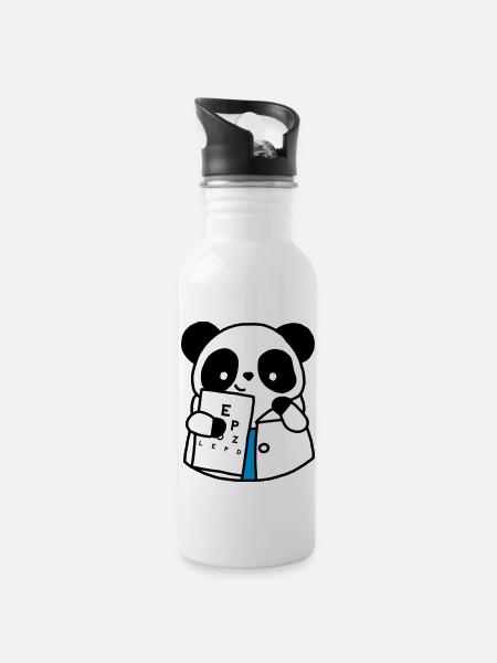 Augenarzt Optischer Panda - Trinkflasche mit integriertem Trinkhalm - Weiß