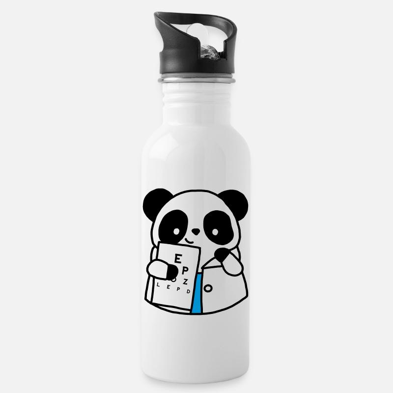 Augenarzt Optischer Panda - Trinkflasche mit integriertem Trinkhalm - Weiß