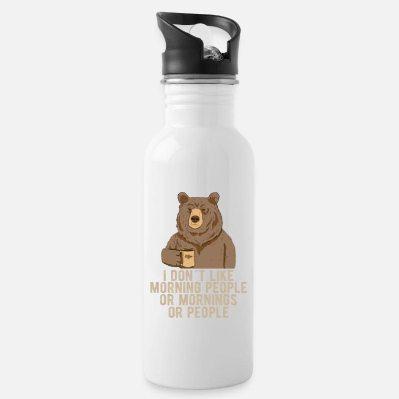 i dont like morning people Bär Kaffee - Trinkflasche mit integriertem Trinkhalm - Weiß