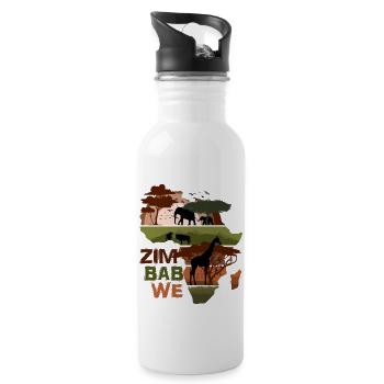 Simbabwe Afrika Sonnenuntergang - Trinkflasche mit integriertem Trinkhalm - Weiß - Rechts
