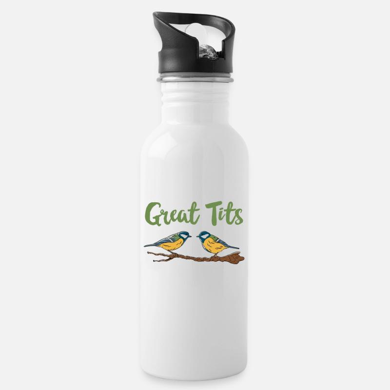 Drôle d’oiseau Lover Gift Great Tits Birding - Gourde avec paille intégrée - blanc