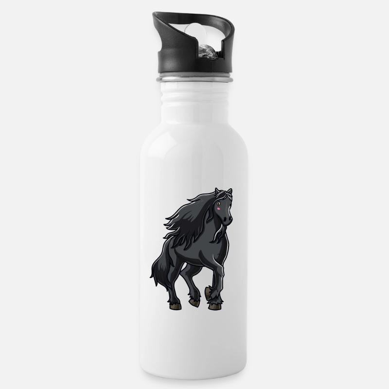 Friesenpferd Pferdeliebhaber Geschenk - Trinkflasche mit integriertem Trinkhalm - Weiß