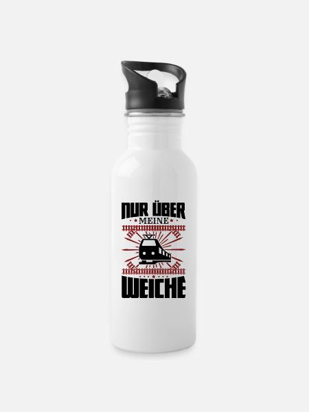 Nur über meine Weiche Straßenbahn Gleisbauer - Trinkflasche mit integriertem Trinkhalm - Weiß