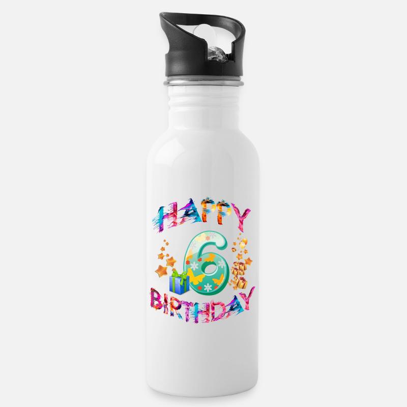 6ème anniversaire - Gourde avec paille intégrée - blanc