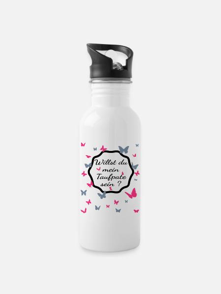Willst du mein Taufpate sein ? - Taufpate werden - Trinkflasche mit integriertem Trinkhalm - Weiß