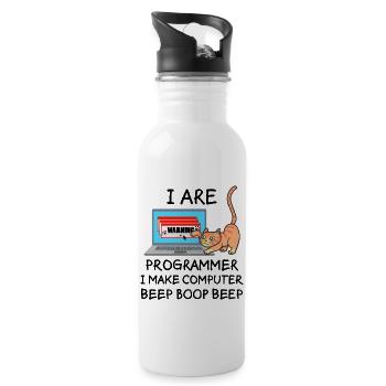 Informatik Fun Spruch Programmierer Katze Geschenk - Trinkflasche mit integriertem Trinkhalm - Weiß - Rechts