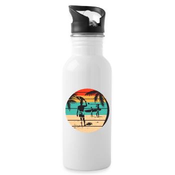 Surfing, Surfer, Surfing, Surfing - Water bottle with straw - white - Right