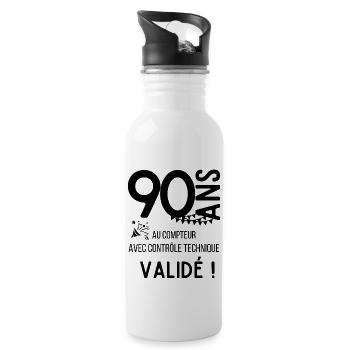 90 ans au compteur cadeau humour pour anniversaire - Gourde avec paille intégrée - blanc - Droite